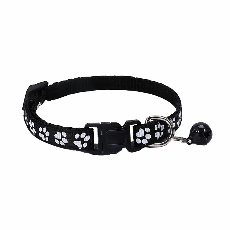 Pet Collar With Bell Cartoon Footprint Colorful Dog Puppy Cat Accessories Kitten Collar Adjustable Safety Bell Ring Necklace Pet