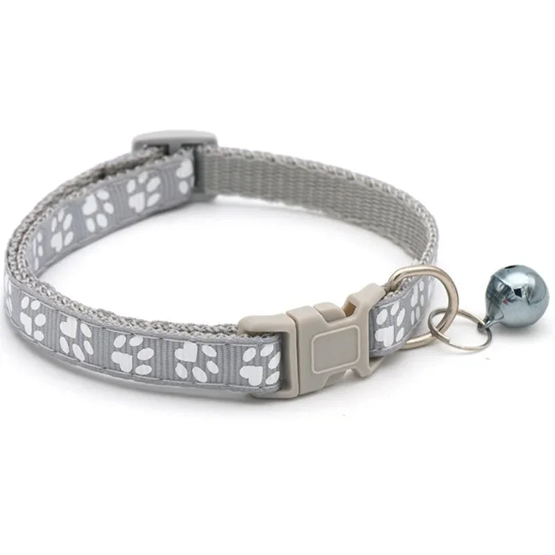Pet Collar With Bell Cartoon Footprint Colorful Dog Puppy Cat Accessories Kitten Collar Adjustable Safety Bell Ring Necklace Pet