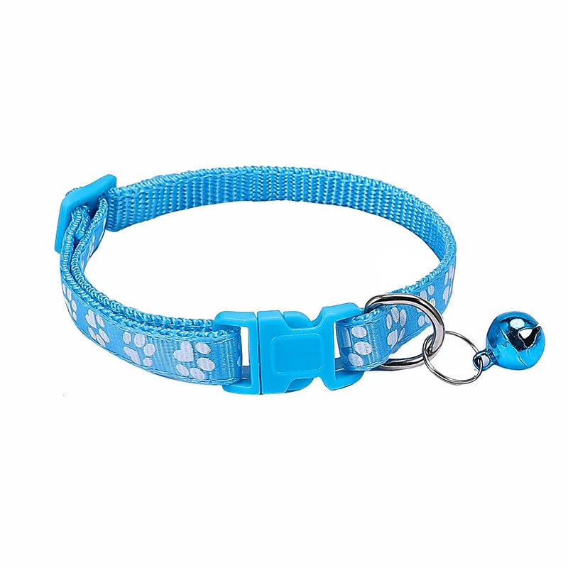 Pet Collar With Bell Cartoon Footprint Colorful Dog Puppy Cat Accessories Kitten Collar Adjustable Safety Bell Ring Necklace Pet