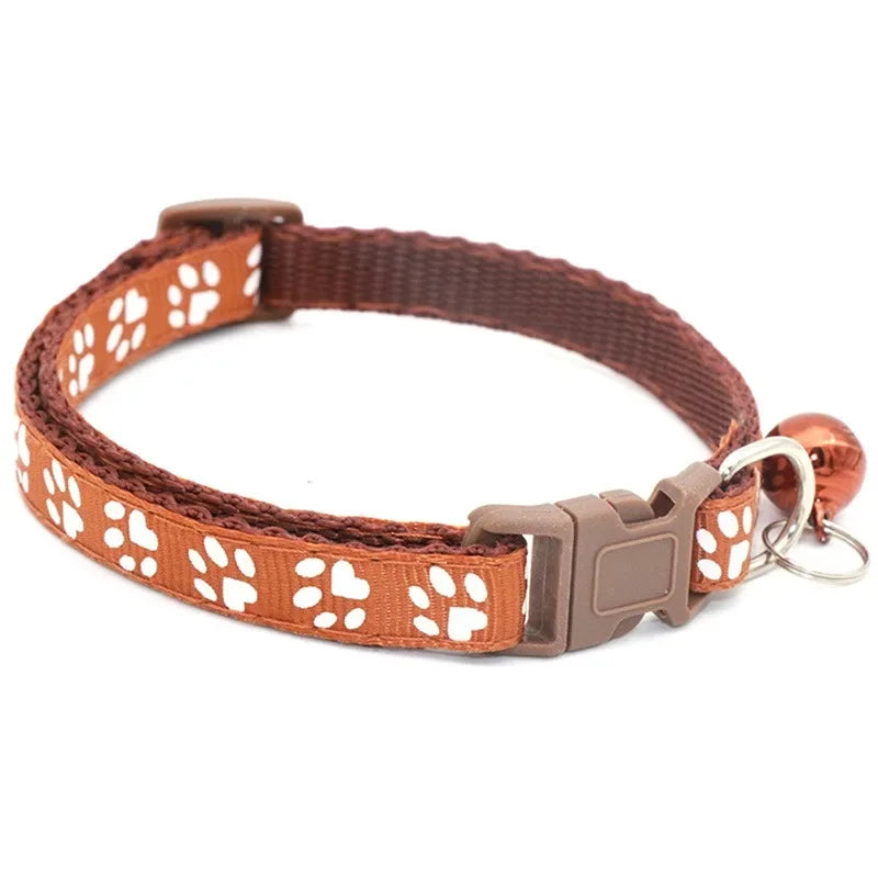 Pet Collar With Bell Cartoon Footprint Colorful Dog Puppy Cat Accessories Kitten Collar Adjustable Safety Bell Ring Necklace Pet