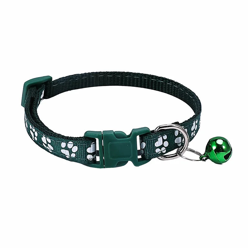 Pet Collar With Bell Cartoon Footprint Colorful Dog Puppy Cat Accessories Kitten Collar Adjustable Safety Bell Ring Necklace Pet