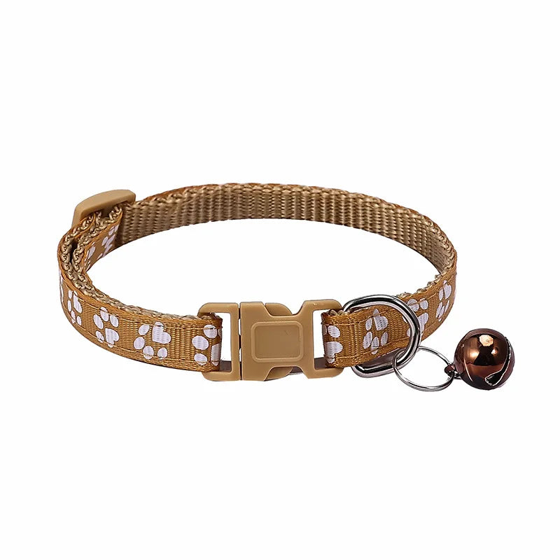 Pet Collar With Bell Cartoon Footprint Colorful Dog Puppy Cat Accessories Kitten Collar Adjustable Safety Bell Ring Necklace Pet