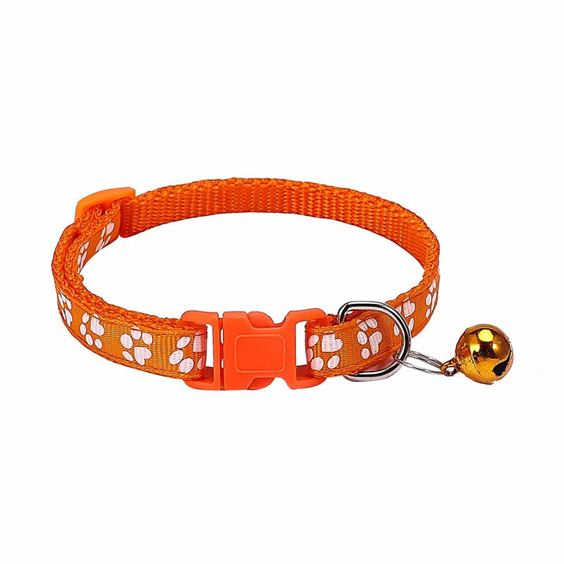 Pet Collar With Bell Cartoon Footprint Colorful Dog Puppy Cat Accessories Kitten Collar Adjustable Safety Bell Ring Necklace Pet