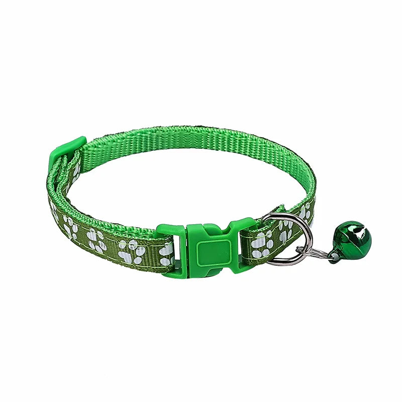 Pet Collar With Bell Cartoon Footprint Colorful Dog Puppy Cat Accessories Kitten Collar Adjustable Safety Bell Ring Necklace Pet