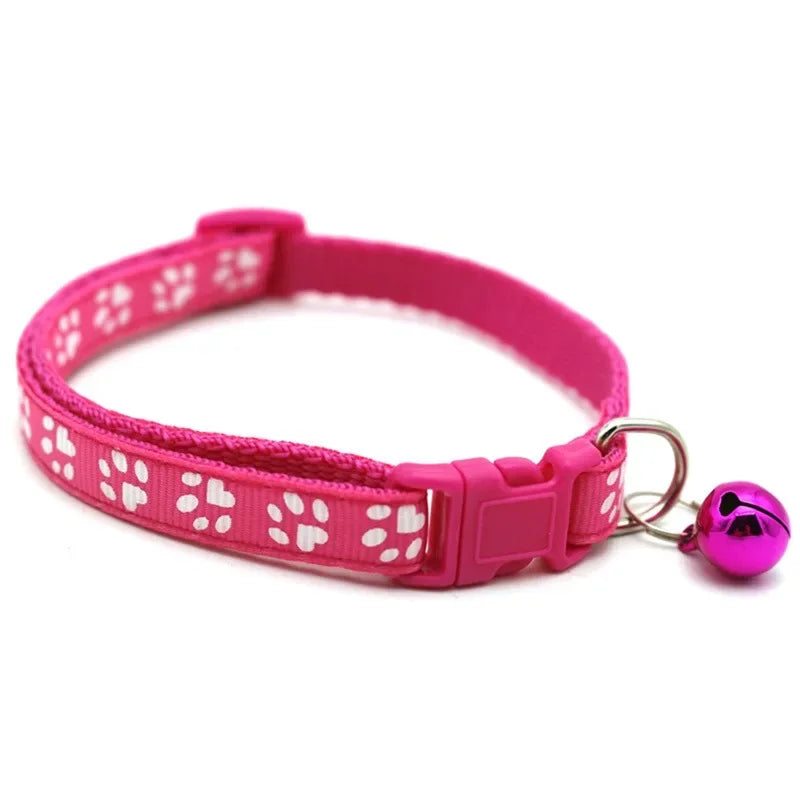 Pet Collar With Bell Cartoon Footprint Colorful Dog Puppy Cat Accessories Kitten Collar Adjustable Safety Bell Ring Necklace Pet