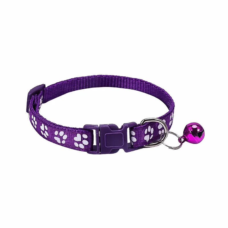 Pet Collar With Bell Cartoon Footprint Colorful Dog Puppy Cat Accessories Kitten Collar Adjustable Safety Bell Ring Necklace Pet