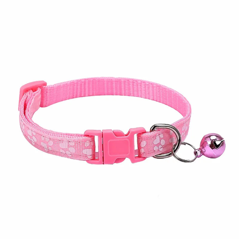 Pet Collar With Bell Cartoon Footprint Colorful Dog Puppy Cat Accessories Kitten Collar Adjustable Safety Bell Ring Necklace Pet