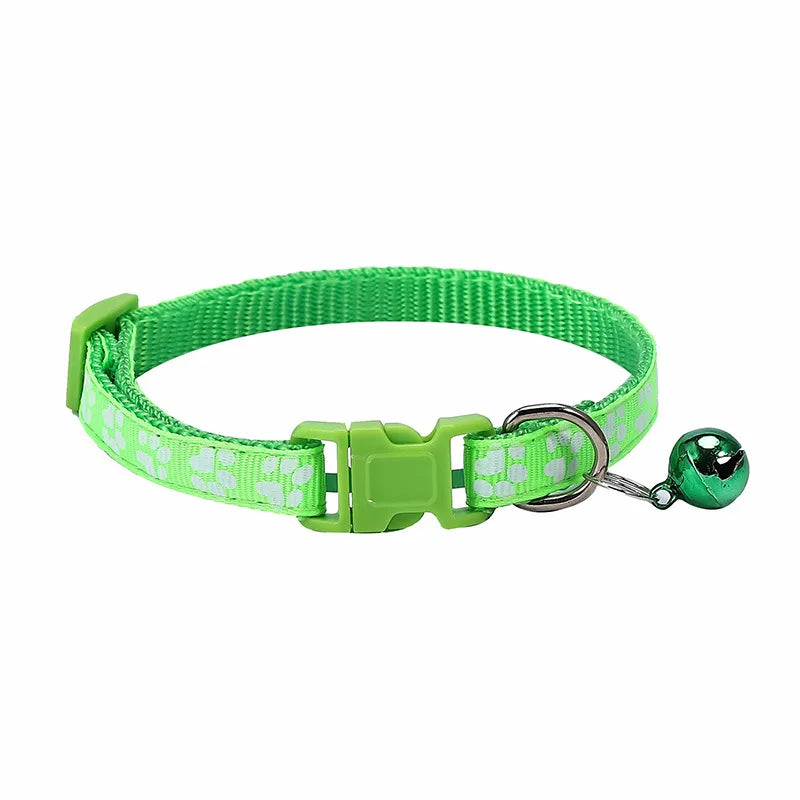 Pet Collar With Bell Cartoon Footprint Colorful Dog Puppy Cat Accessories Kitten Collar Adjustable Safety Bell Ring Necklace Pet