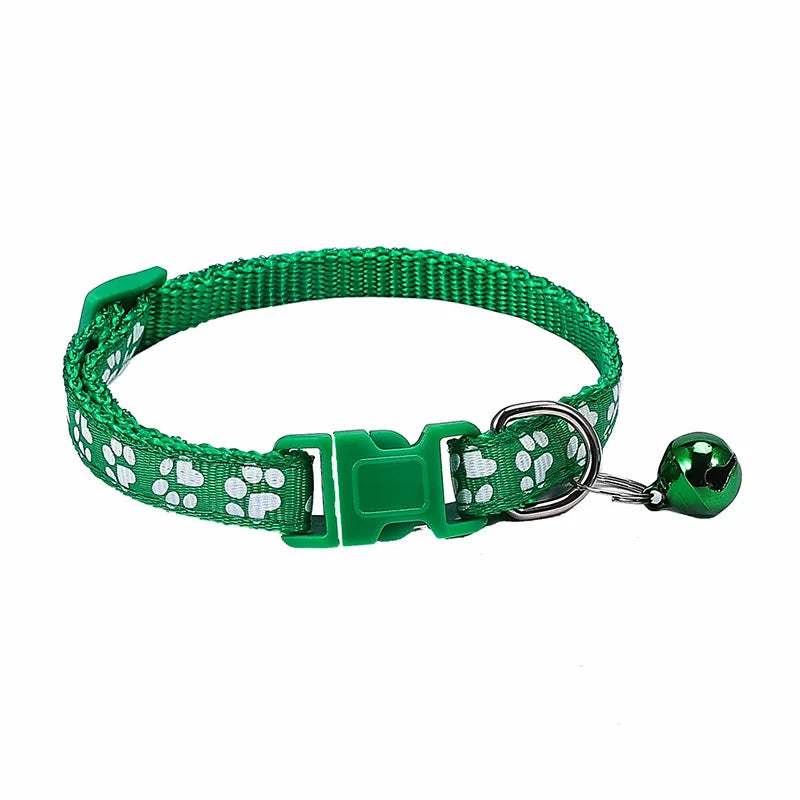 Pet Collar With Bell Cartoon Footprint Colorful Dog Puppy Cat Accessories Kitten Collar Adjustable Safety Bell Ring Necklace Pet