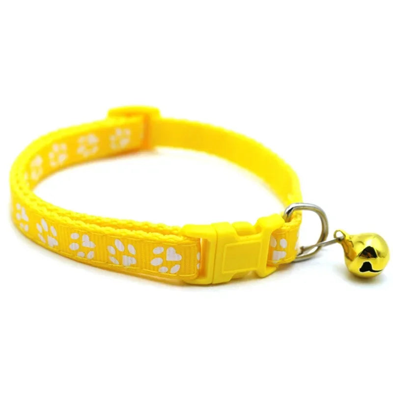 Pet Collar With Bell Cartoon Footprint Colorful Dog Puppy Cat Accessories Kitten Collar Adjustable Safety Bell Ring Necklace Pet