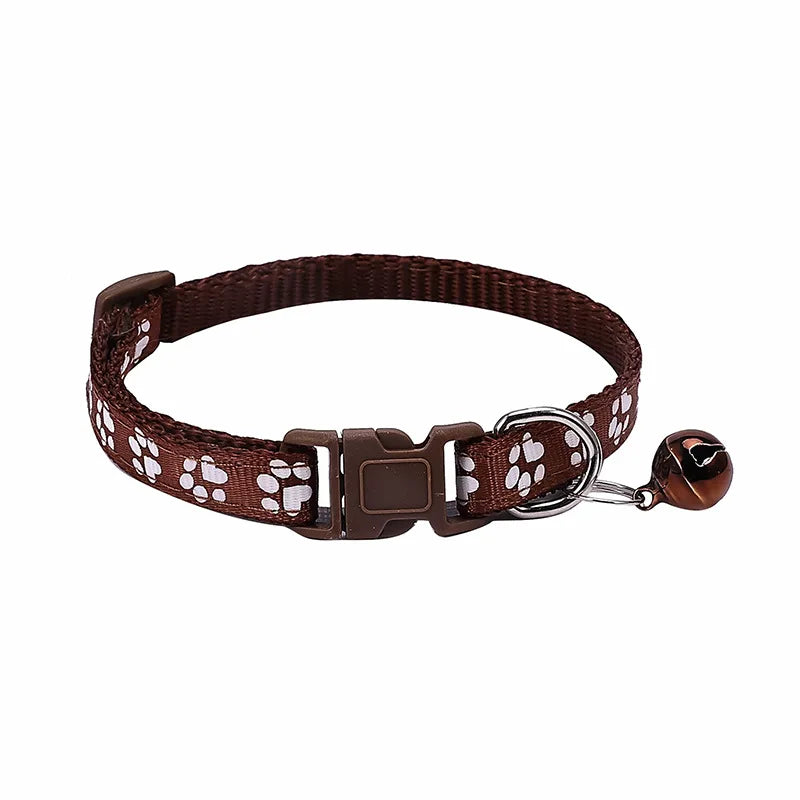 Pet Collar With Bell Cartoon Footprint Colorful Dog Puppy Cat Accessories Kitten Collar Adjustable Safety Bell Ring Necklace Pet