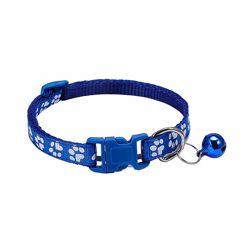 Pet Collar With Bell Cartoon Footprint Colorful Dog Puppy Cat Accessories Kitten Collar Adjustable Safety Bell Ring Necklace Pet