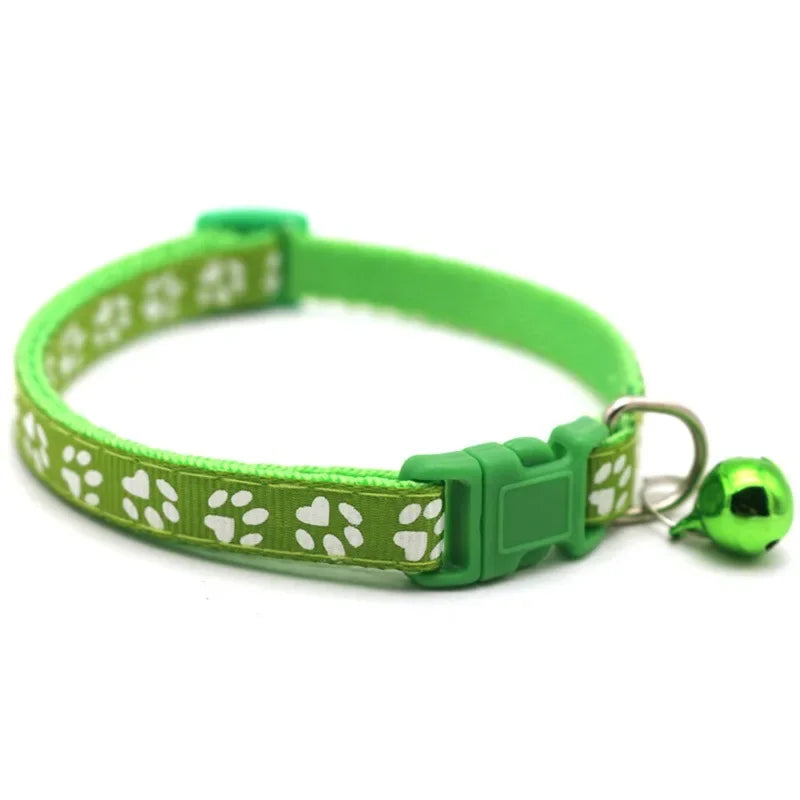 Pet Collar With Bell Cartoon Footprint Colorful Dog Puppy Cat Accessories Kitten Collar Adjustable Safety Bell Ring Necklace Pet