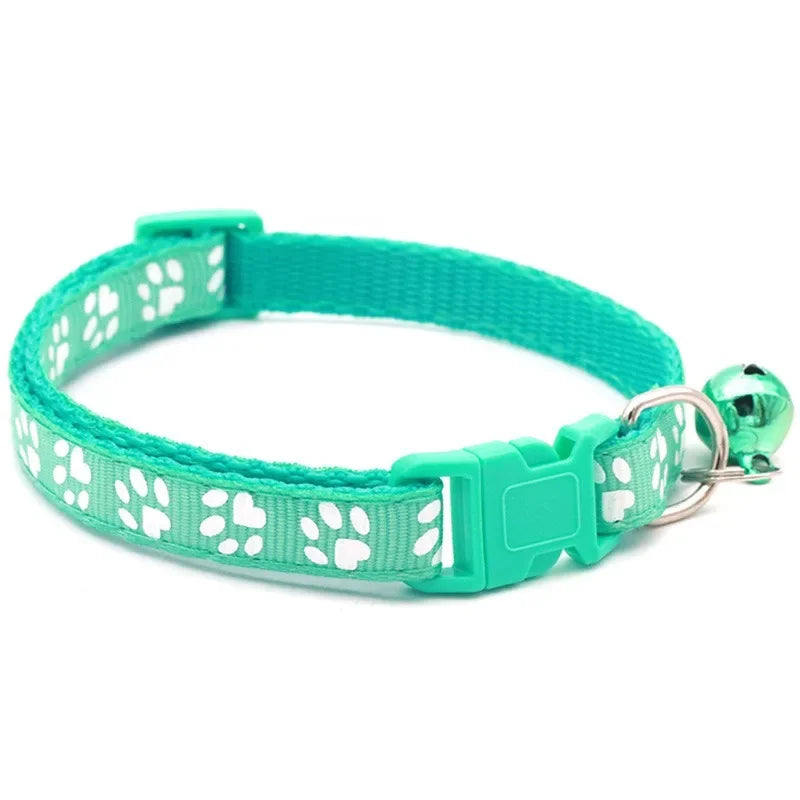 Pet Collar With Bell Cartoon Footprint Colorful Dog Puppy Cat Accessories Kitten Collar Adjustable Safety Bell Ring Necklace Pet