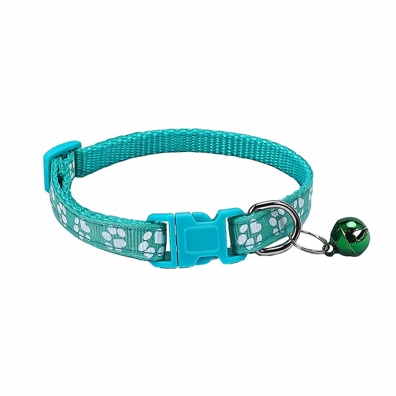 Pet Collar With Bell Cartoon Footprint Colorful Dog Puppy Cat Accessories Kitten Collar Adjustable Safety Bell Ring Necklace Pet