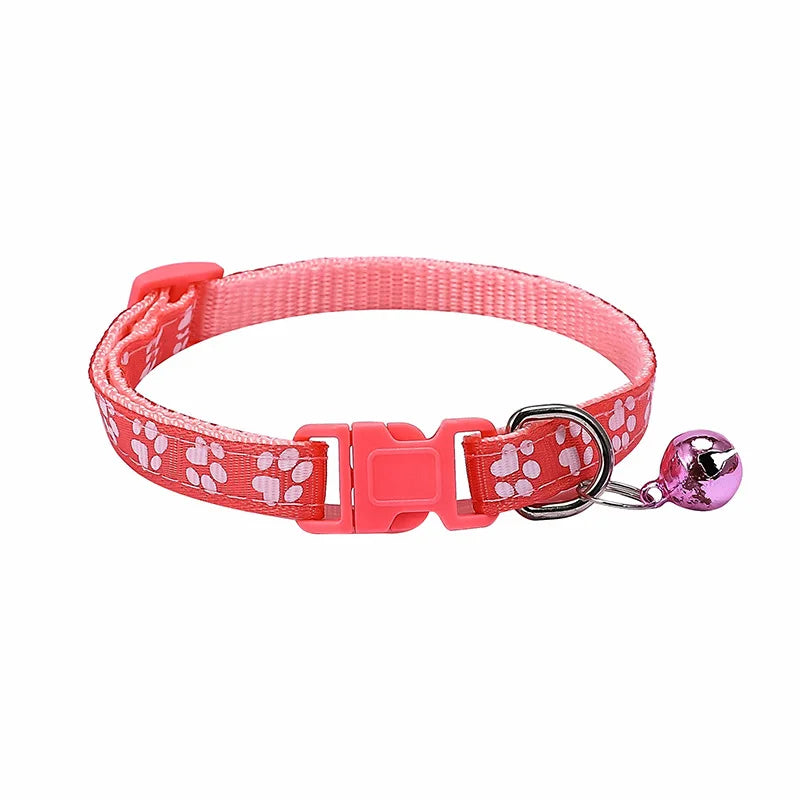 Pet Collar With Bell Cartoon Footprint Colorful Dog Puppy Cat Accessories Kitten Collar Adjustable Safety Bell Ring Necklace Pet