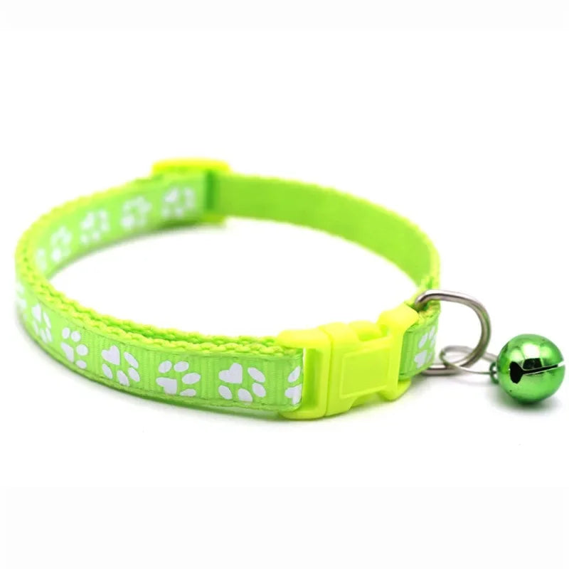 Pet Collar With Bell Cartoon Footprint Colorful Dog Puppy Cat Accessories Kitten Collar Adjustable Safety Bell Ring Necklace Pet