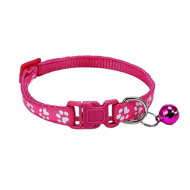 Pet Collar With Bell Cartoon Footprint Colorful Dog Puppy Cat Accessories Kitten Collar Adjustable Safety Bell Ring Necklace Pet