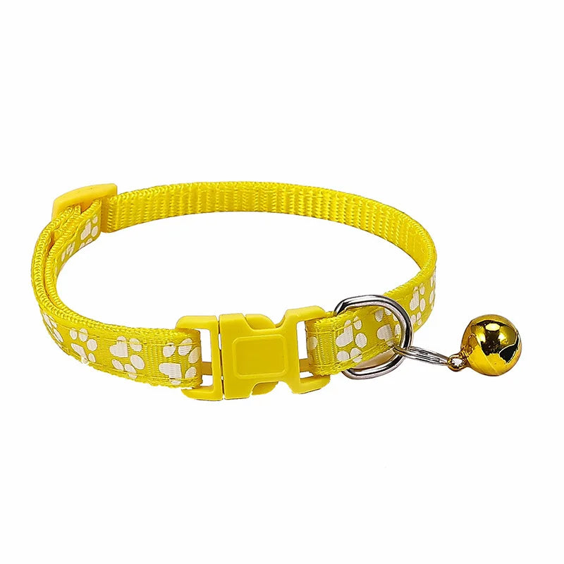 Pet Collar With Bell Cartoon Footprint Colorful Dog Puppy Cat Accessories Kitten Collar Adjustable Safety Bell Ring Necklace Pet